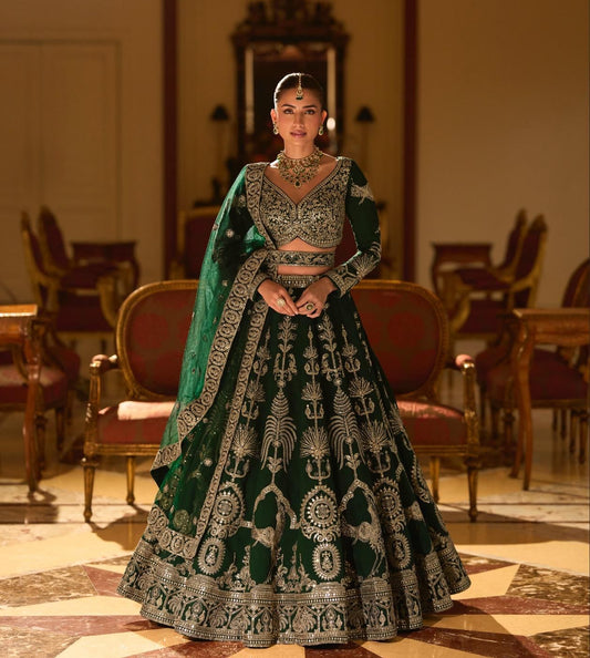 Royal Green Mirror Work Lehenga