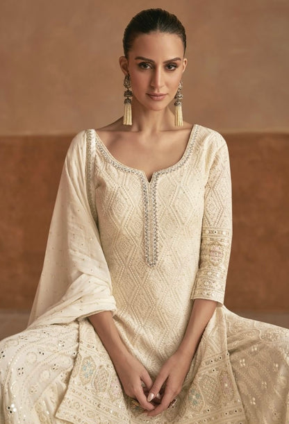 Ivory Embroidered Sharara