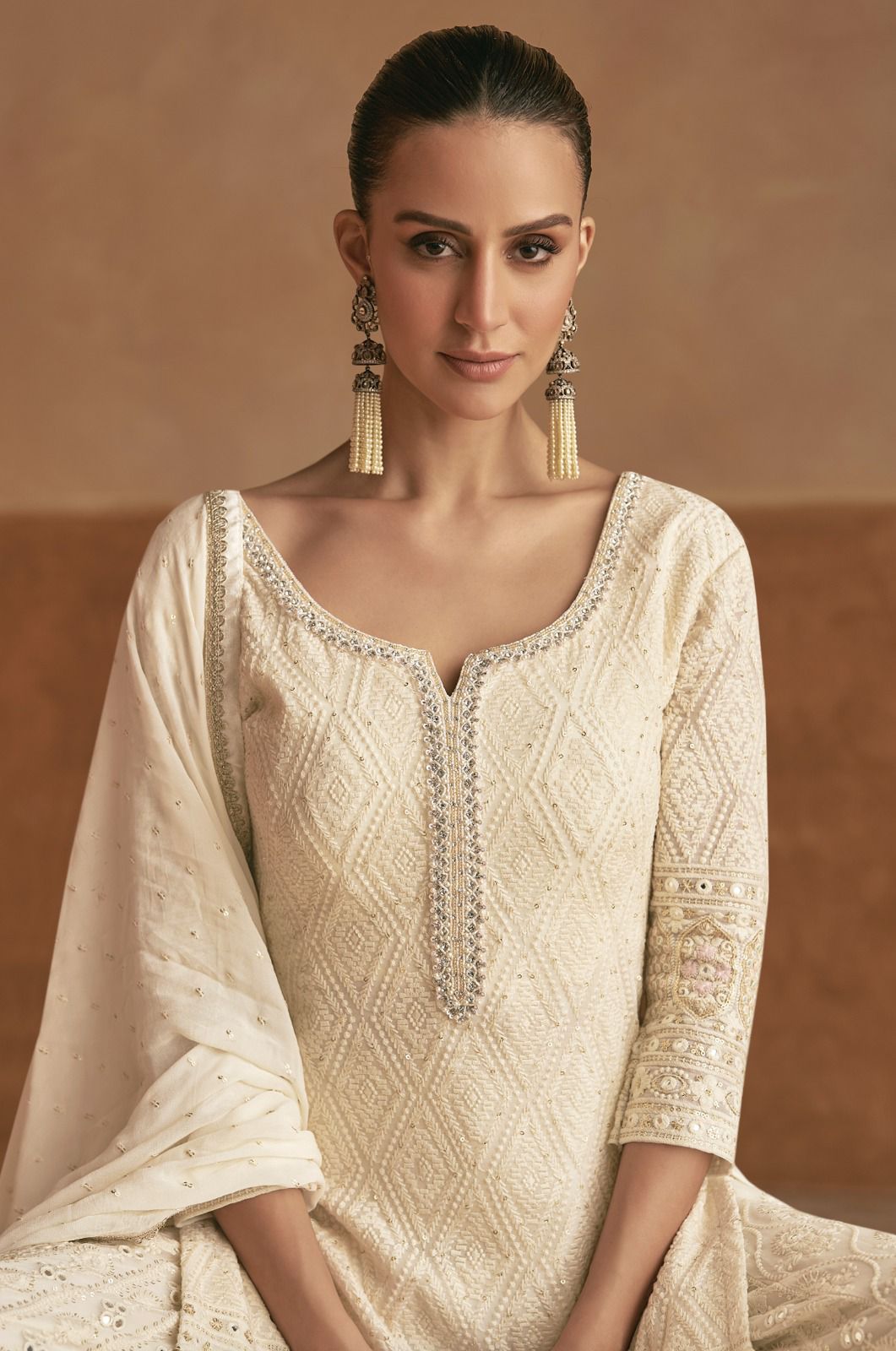 Ivory Embroidered Sharara