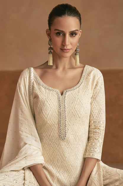 Ivory Embroidered Sharara