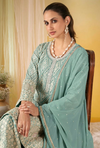 Mint Green Embroidered Sharara Set