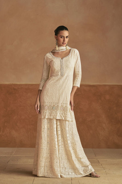 Ivory Embroidered Sharara