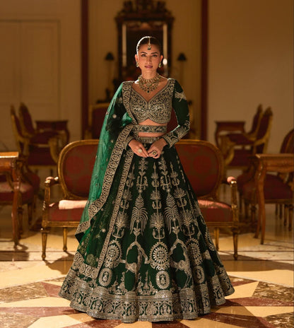 Royal Green Mirror Work Lehenga