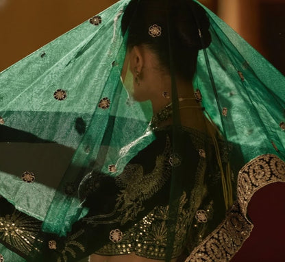 Royal Green Mirror Work Lehenga