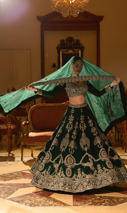 Royal Green Mirror Work Lehenga